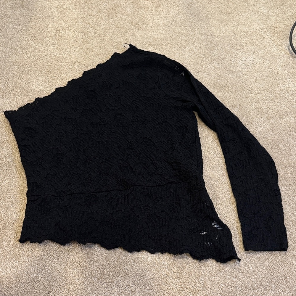 NWT Express Elegant Black Lace One-Shoulder Top
